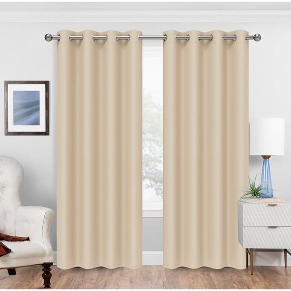 Blackout Curtains for Bedroom Beige 84 Inches Long Privacy & Noise Reducing - Picture 5 of 9